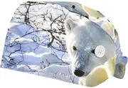 [WOSHJIUK] Working Hat 2 Pack Scrub Caps for Women,Polar Bear Mother and Son,Tie Back Cap Adjustable Scrub Hat