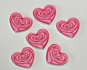 6 Buttons Pink HEARTS Valentine 1' 2-Hole Sew-Thru Sewing & Craft Wooden BUTTONS