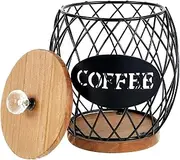 Coffee Pod Holder, Coffee Pod Storage Basket with Lid, Large Capacity Coffee Capsules Storage Organizer, Metal Coffee Pod Holder for Home Office Kitchen Countertop, Coffee Bar Decor (Black)