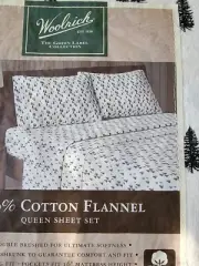 Woolrich Queen Cotton Flannel Sheet Set Black Pine Trees Unisex Holidays NWT