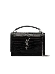 Saint Laurent Sunset Chain-Wallet in Crocodile Embossed Shiny Leather