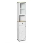Slim Bathroom Cabinet Glass Door Storage Shelves Tall Cupboard Laundry Pantry
