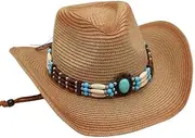 [Generic] Straw Cowboy Hats Western Cowgirl Hat for Women/Men Foldable Wide Brim Cowboy Hat Travel Vacation Beach Sun Hats, Khaki 3, One Size