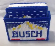 Handmade Busch Beer Plastic Canvas Coasters - Set Of 6 with Holder