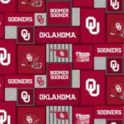 Oklahoma University Sooners OU Patchwork Fleece Fabric-Fleece Blanket Fabric