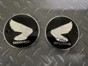 Pair Of Honda Motorcycle Metal Badges with Wings HM Silver, White, And Black ￼