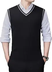 [YINNORE] Mens V Neck Sleeveless Sweater Vest Comfort Cashmere Wool Knitted Pullover Tank Top Cardigans