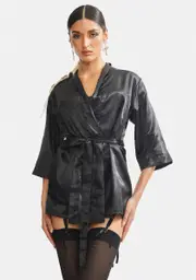 Noir Alone With U Satin Robe