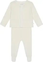 [MORI] Baby Waffle Cardigan and Footed Leggings Set - Stretchy Bamboo and Cotton Blend - Unisex Outfit for Toddlers and Babies
