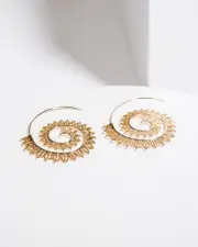 Gold Radiating Spiral Hoop Earrings