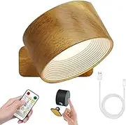 Lights of Sweden Wall Lamps, Rechargeable Lamps Cordless, Wooden Led Wall Sconce, 360°Rotation Lighting Touch Control, Temperatures & Brightness for Bedroom Bedside Reading Decor (Natural)