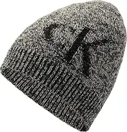 [Calvin Klein] Men's Tweed Plated Oversize Monogram Cuff Hat, Egret Black, Egret Black, One Size