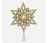 Tree Topper Gold Glitter Snowflake Holiday Time Light Up Warm White LED 10"