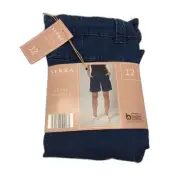 NEW Serra Navy Blue Double Button Denim Shorts Ladies Size 12