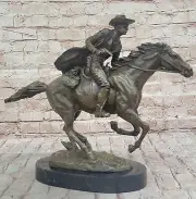 Original Bronze Metal Cowboy on Bucking Horse Country Western Sculpture Statue