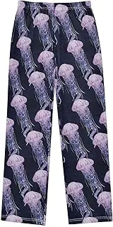 [ZZXXB] Sea Jellyfish Pattern Boys Long Pants Soft Trousers Elastic Waist Kids Lounge Bottoms with Pockets S-XL