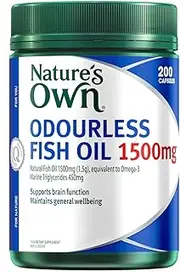 Nature's Own Odourless Fish Oil 1500mg Capsules 200 - Naturally Derived Omega 3 - Supports Brain Function, Heart & Eye Health - Maintains Healthy Cardiovascular System & General Wellbeing