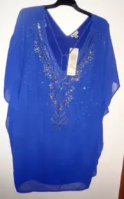 "Autograph" Sheer Cobalt Blue Sequinned Kaftan Top, Size 14, BNWT