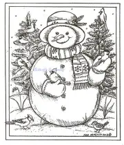 Winter Snowman Birds & Spruce, Wood Mounted Rubber Stamp NORTHWOODS - NEW, P9304