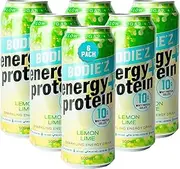 BODIE’Z Whey Protein Energy Drink - 10g Protein Powder Water with 200mg Taurine and 160mg Caffeine For Focus and Performance, Low Sugar Clear Protein Water, 500ml Lemon Lime 6 Pack