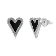 ANYCO Earrings 925 Silver Heart Sparkle Rhinestone Studded Trendy Fashion Accessories