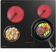 COVERCOOK Electric Ceramic Hobs 60cm Cooktop, Built in Hot Plate Black Glass Cooker Hob with 4 Cooking Zones with Touch Control, Timer, Child Lock,6000W