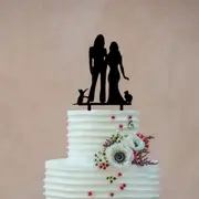 Silhouette Two Brides with Cats Cake Topper