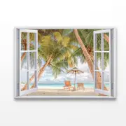 Beach Scenery, Palms and Sun Beds Print 100% Australian Made 150 x 100cm (Acrylic)