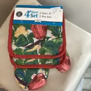 Sultan’s Linens 4 Piece Set 2 Oven Mitts And 2 Pot Holders