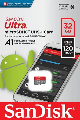 SanDisk 32GB 32G microSDHC【Ultra 120MB/s】Ultra microSD micro SD SDHC UHS UHS-I Class 10 C10 原廠包裝 手機記憶卡