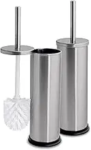 Harbour Housewares Toilet Brush and Holders - Brushed - Pack of 2 - Round Toilet Bowl Brush & Holder Stainless Steel Bathroom Deep Cleaning Scrub Brush Set