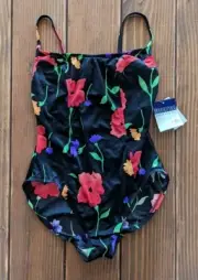 Illusions by Cole Womens Sz 12 Floral One Piece Swimsuit Built-in Bra 90s NEW