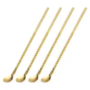 4Pcs 8.6" Stainless Steel Spoons Straws Reusable Twist Handle Spoon, Gold