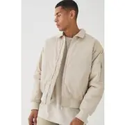 Mens Satin Collared Bomber Jacket In Ecru