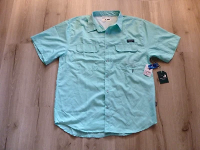 Nautica Mens Angler Button Up short Sleeve Shirt Light Blue Size XL Fishing
