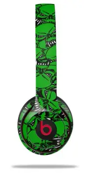Skin Wrap for Beats Solo Wireless 2 3 4 Scattered Skulls Green SKIN ONLY