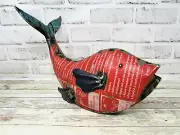 Rustic 13" Long Repurposed Recycled Scrap Metal Red Tail Up Fish Statue
