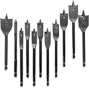 YUENTOEN 11Pcs Spade Drill Bit Set, 6-32mm Carbon Steel Paddle Flat Bit with Quick Change Hex Shank for Hole Cutter Woodworking
