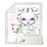 Two of a Kind Albino Elf Girl and Her Albino Ferret Throw Blanket