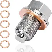 M14×1.5 Magnetic Oil Drain Plug, Aluminum Stainless Steel Oil Pan Bolt Nut with 5 Copper Gaskets, Leakproof Replacement Car Accessories Universal for Most Vehicles Modification (M14×1.5)