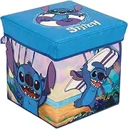 Foldable Storage Box with Lid, Official Licensed Disney Stitch - Children's Stool with Storage Compartment - Toy Organiser for Boys and Girls - Size 31 x 31 x 31 cm