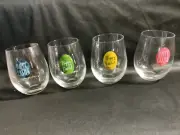 SET OF 4 Rae Dunn Happy EASTER Stemless Wine Glasses -PREOWNED.