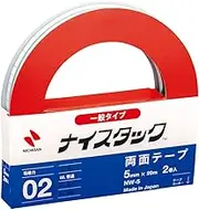 Nichiban NW-5 Double-Sided Tape Nice Tack (General) 2 Rolls, 0.2 inches (5 mm) x 66.4 ft (20 m)