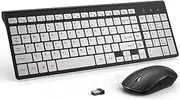 J JOYACCESS Wireless Keyboard Mouse, Full Size and Slim 2.4G Wireless Keyboard with Numeric Keyboard,Quiet and Durable Clicks for Laptop/Desktop/Tablet/Mac-Matte Black Silver