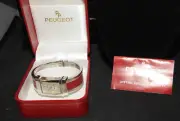 Peugeot Wrist Watch, Bangle Bracelet Silver color and Red, Runs, New with Box