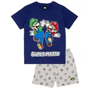 Super Mario Boys Short Pyjama Set Navy/Grey 5-6 Years
