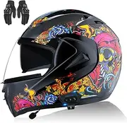 Motorcycle Bluetooth Helmet, Full Face Flip Modular Helmet with Dual Visor, DOT/ECE Approved Adult Helmet