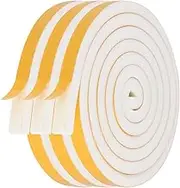Foam Weather Stripping-3 Rolls, 1/2 Inch W X 3/8 Inch T Total 20 Feet L, Adhesive Soundproof Foam Seal Tape for Doors and Windows Insulation(6.5ft x 3 Rolls)