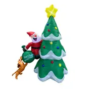 1.8M Inflatable Santa and Dog with Christmas Tree - 8 LED Lights - Holiday Outdoor Decoration