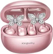 Kinglucky Stylish Open-Ear Clip-On Headphones with Detachable Earrings, Lightweight & Comfortable Fit, Fashionable Open-Ear Earbuds for Women, Ideal for Work, Running, and Daily Wear Pink (Butterfly)